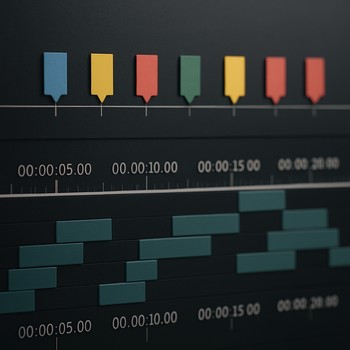 Editing timeline with small colored markers placed on quiet under-ice footage