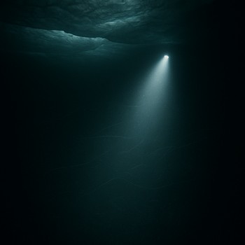 Soft LED cone in dark water revealing particles and entry lines