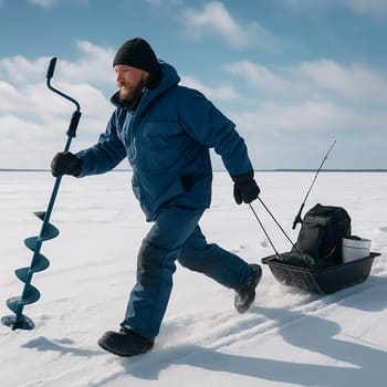 Angler walking from hole to hole with camera cable over the shoulder