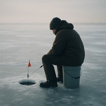 Single ice hole glowing faintly in an empty night field
