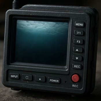 Close-up of a small screen showing under-ice live feed