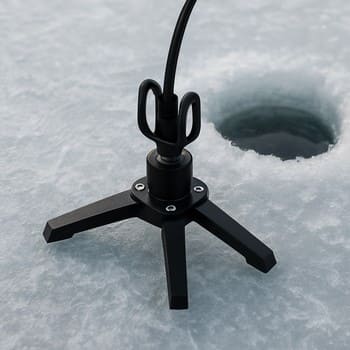 Low tripod standing on ice next to a round camera hole