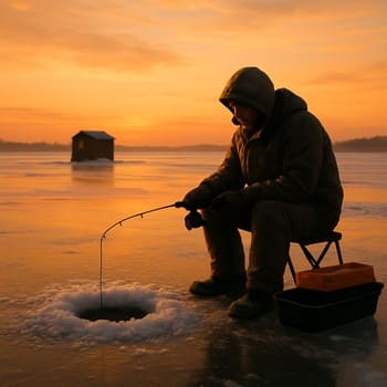 Warm dawn light reflecting in a patch of textured ice
