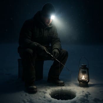 Ice hole glowing with a faint halo under a very dark sky