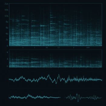 Screen showing soft rolling audio waveforms of under-ice cracks