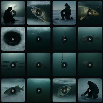 Wall grid of printed under-ice episode cards arranged in rows