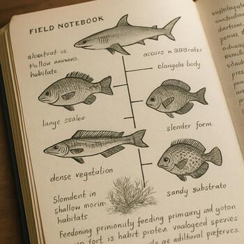 Notebook page with hand-drawn lines grouping episode tags