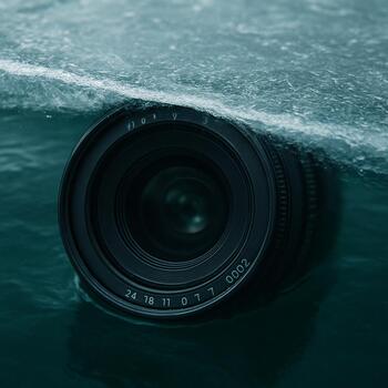 Clear under-ice scene with a jig above cracked bottom