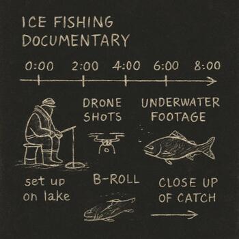 Notebook strip with handwritten time marks for an under-ice episode