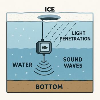 Side diagram showing three depth bands under the ice
