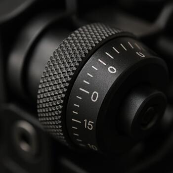 Close-up of a camera tilt dial with clear marking lines