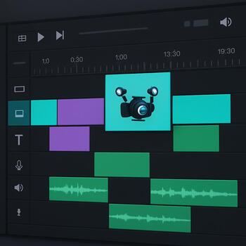 Editing timeline with under-ice clip labeled as a rig test