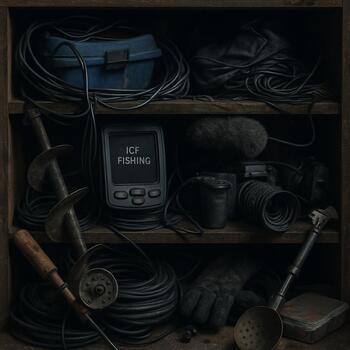 Messy shelf with camera gear and cables stacked on top of each other