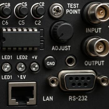 Close-up of a rig board with tiny icons placed near each connector