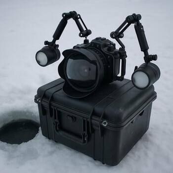 Rig fixed on top of a sturdy box with the handle facing forward