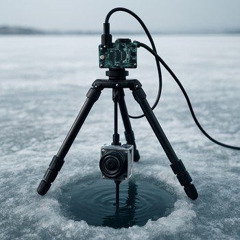 Tripod-based under-ice rig with camera hanging into the hole