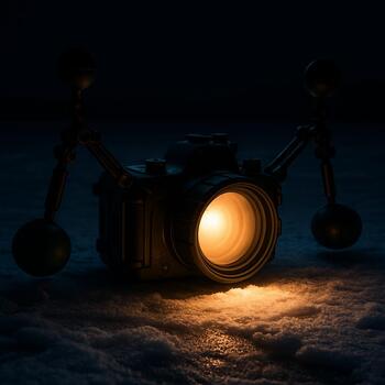 Rig glowing softly in the dark with the monitor and LEDs on