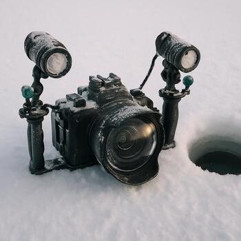 Rig sitting in a small snow drift during a daylight test